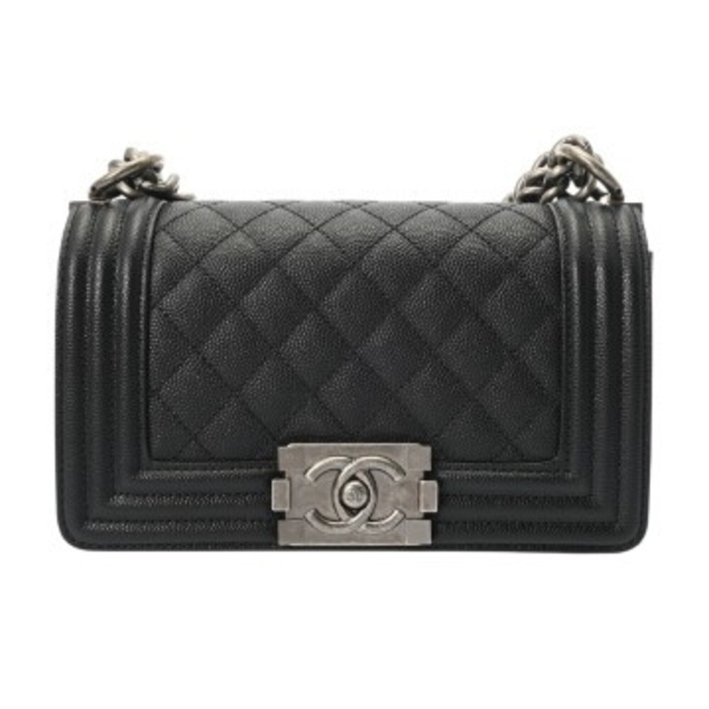 CHANEL Boy Chanel Chain Shoulder Bag, 20cm, Black, A67085, Women's, Caviar Sk...